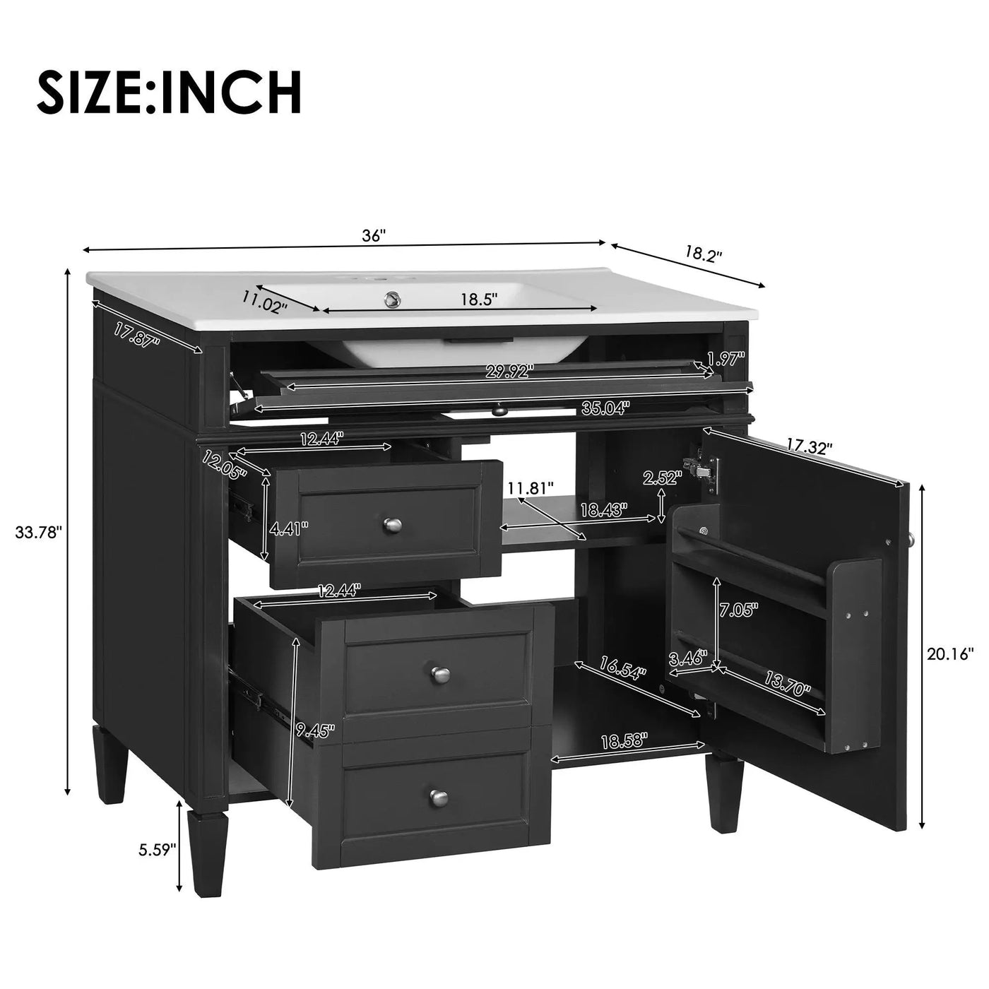 Bathroom Vanity With Top Sink, 2 Drawers And Tip Out Drawer by HouseOfZazla