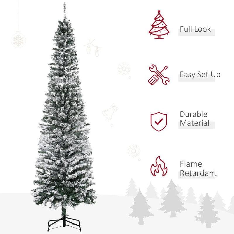 HOMCOM 7.5' Tall Unlit Snow-Flocked Slim Artificial Christmas Tree by HouseOfZazla