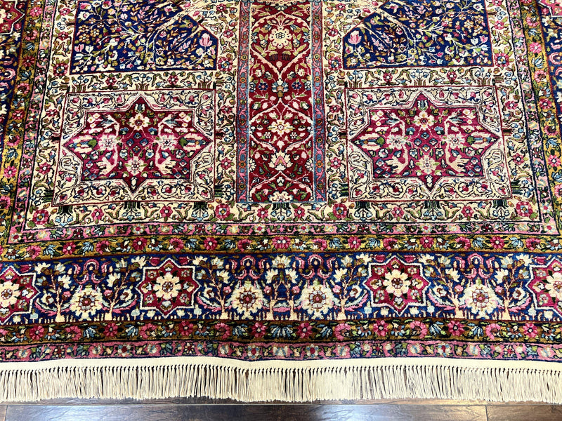 Persian Kirman Lavar Rug 8x9, Antique Persian Carpet, Colorful Multicolor 1920s Handmade Wool Rug, Garden Panel Design, Fine 200 KPSI by Jewel Rugs