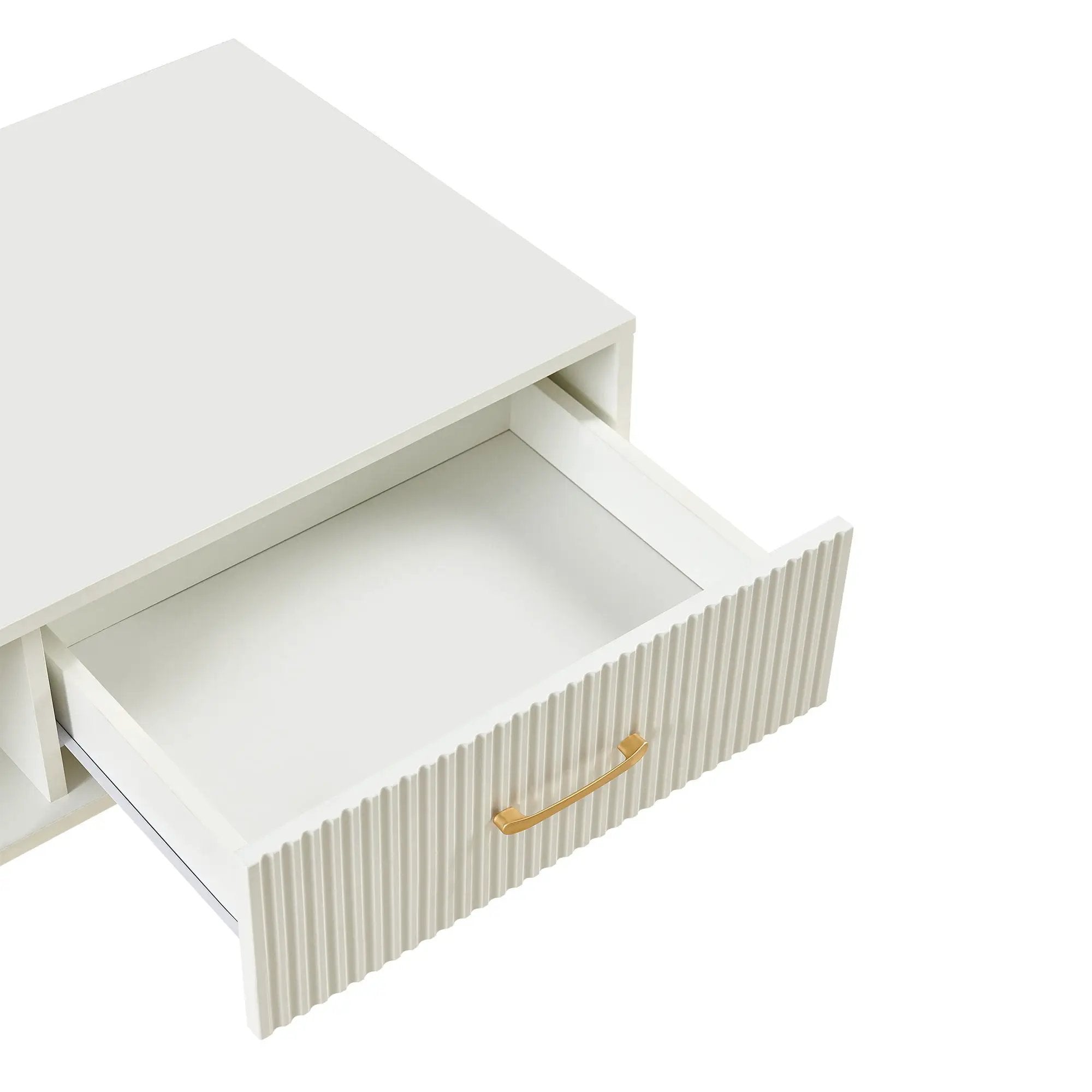 Modern Rectangle Coffee Table With Legs, Sliding Drawer For Storage - White