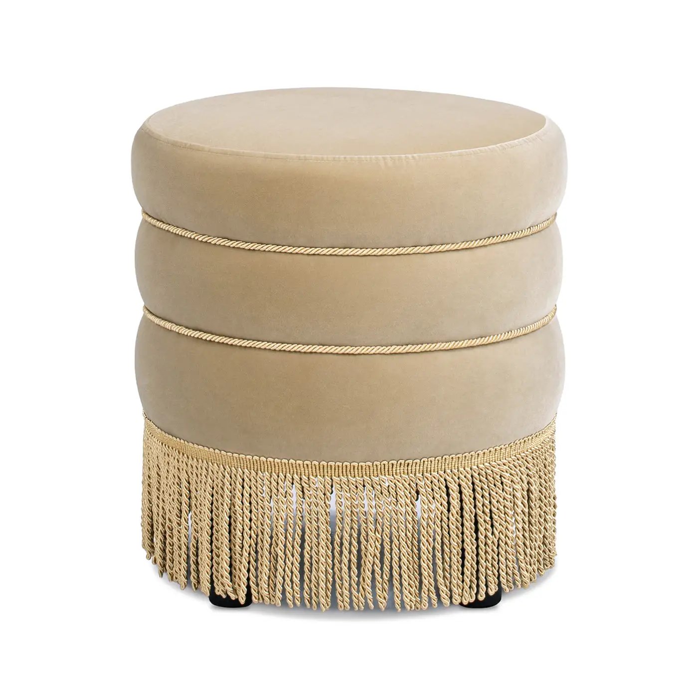 Edward 17.5" Round Upholstered Ottoman with Bullion Fringe by HouseOfZazla