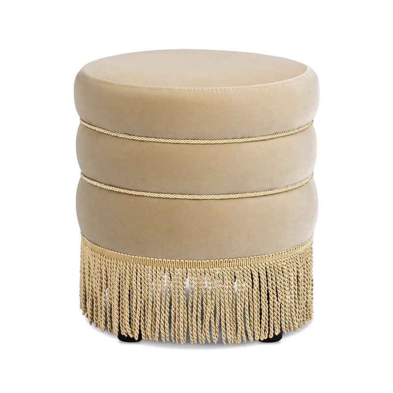 Edward 17.5" Round Upholstered Ottoman with Bullion Fringe by HouseOfZazla