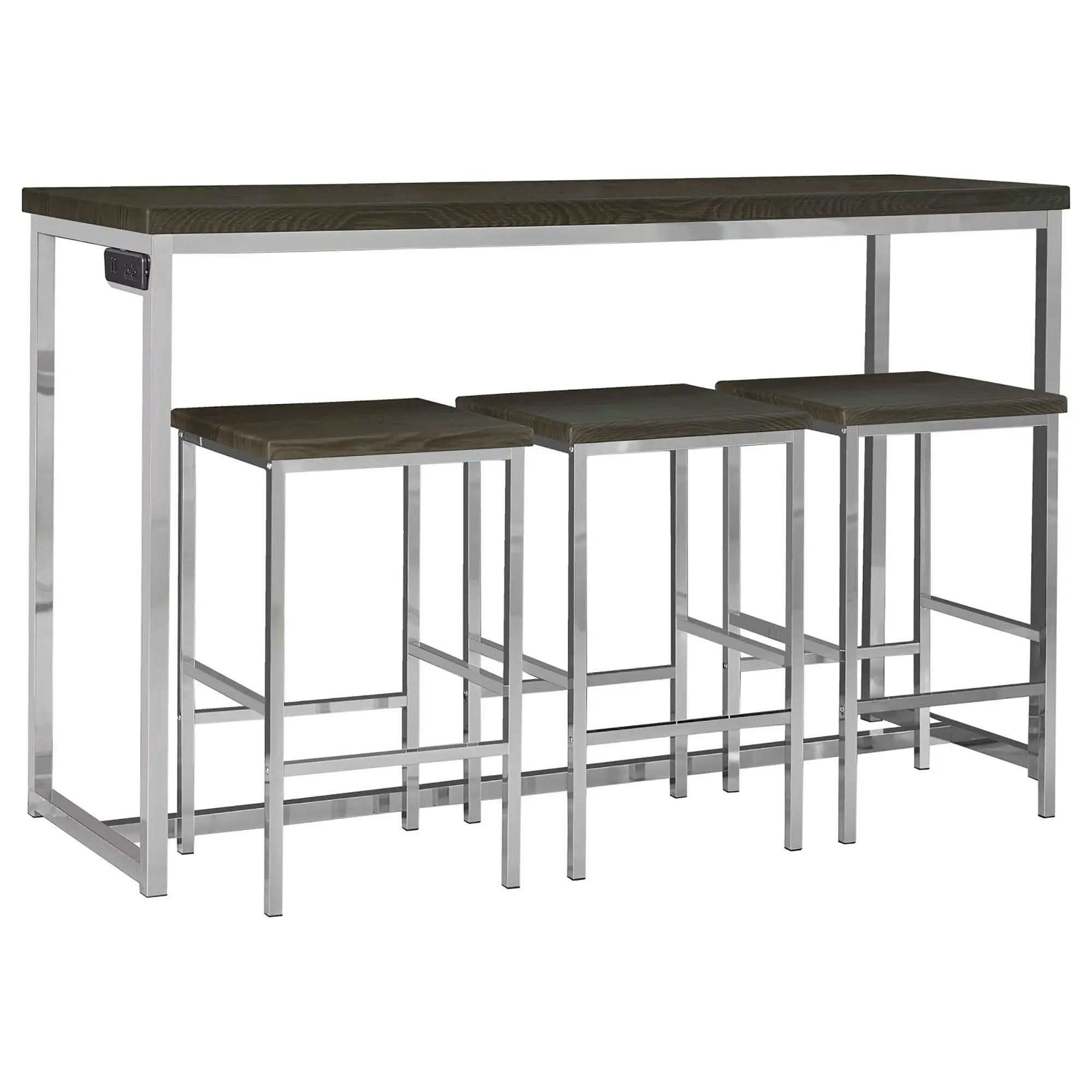4 Piece Counter Table Set With Built In Power Outlet - Brown by HouseOfZazla