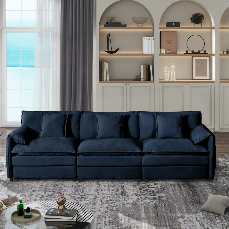 Oversized Deep Seat Sectional Sofa Modern Chenille Cloud Couch Large 3 Seater Modular Sofa with 3 Pillows by HouseOfZazla