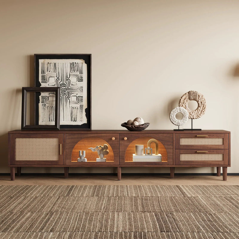 TV Stand For TVs Up To 90", Media Console With App Controlled LED Lights, 2 Drawers & Door Storage - Dark Brown by HouseOfZazla