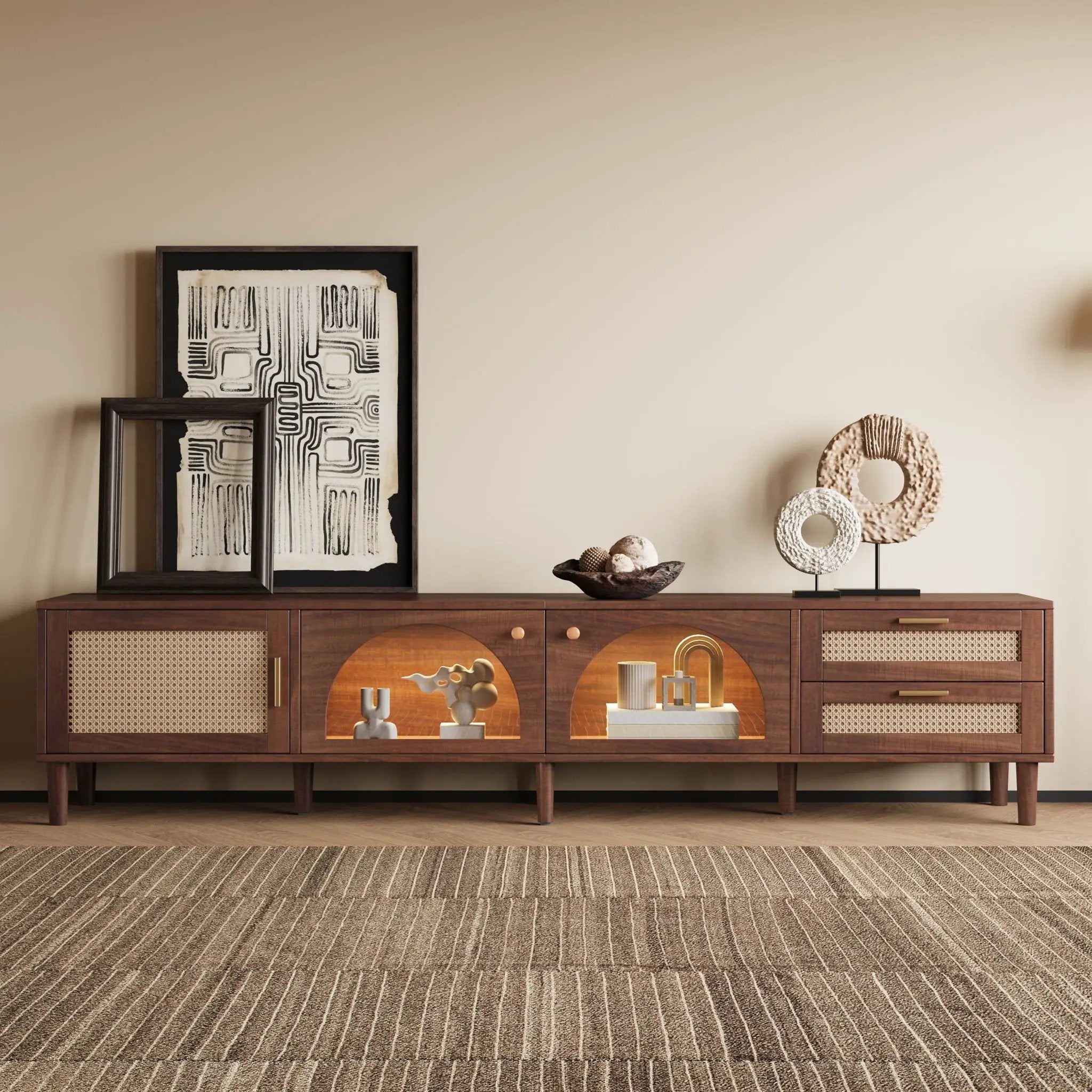 TV Stand For TVs Up To 90", Media Console With App Controlled LED Lights, 2 Drawers & Door Storage - Dark Brown by Unique Piece Furniture