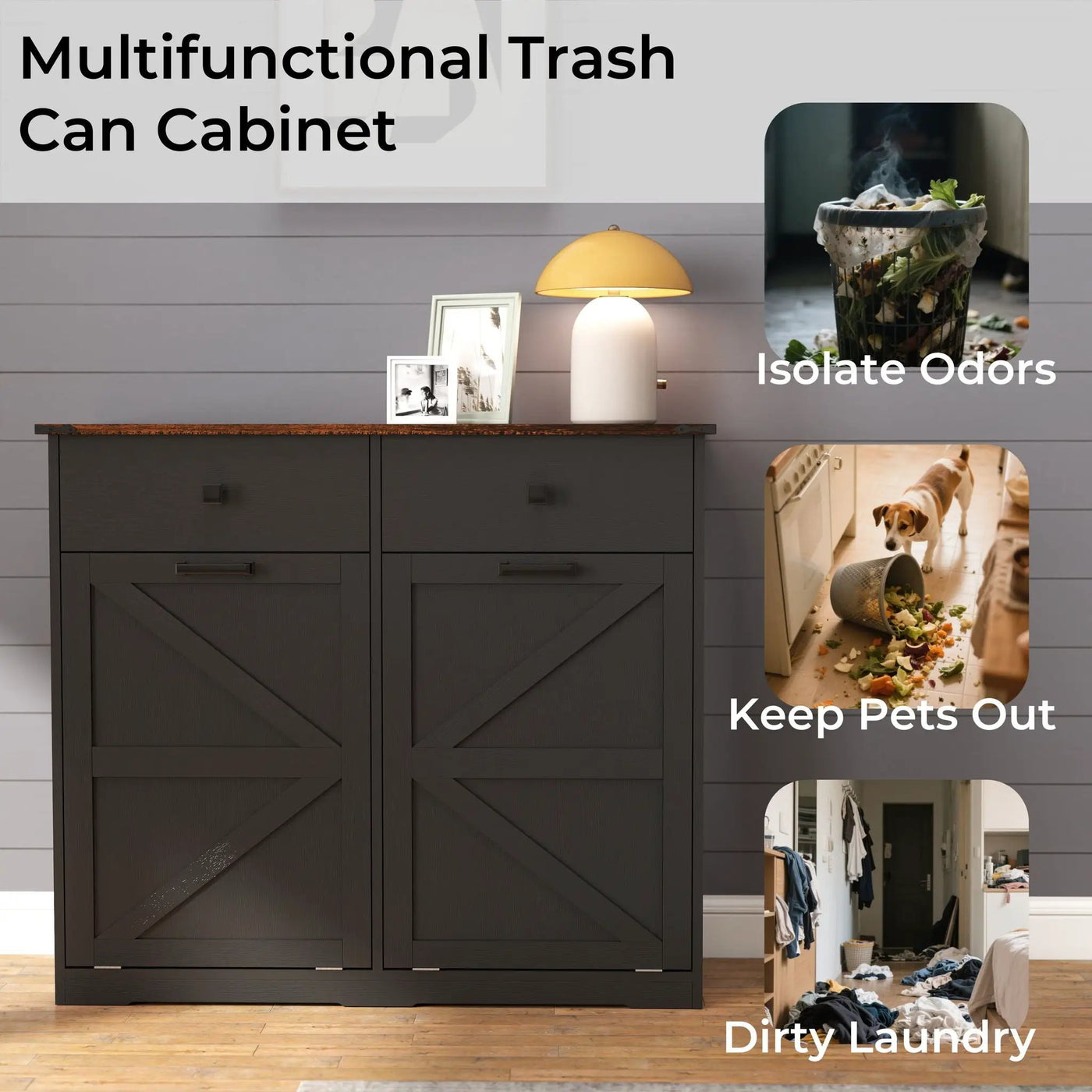 Double Tilt Out Trash Cabinet With Hideaway Drawer And Barn Door Style by HouseOfZazla
