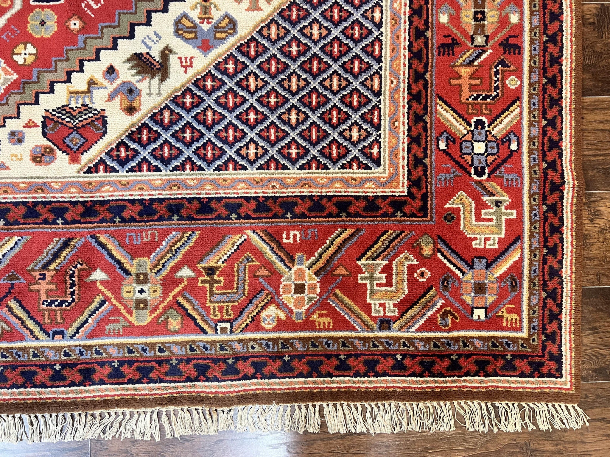Belgium Power Loomed Rug 8x12, Geometric Medallions Persian Tribal Pattern, Vintage Wool Carpet, Ivory Red Blue by Jewel Rugs