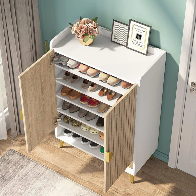 Shoe Cabinet With Doors, 7 Tier Storage Organizer