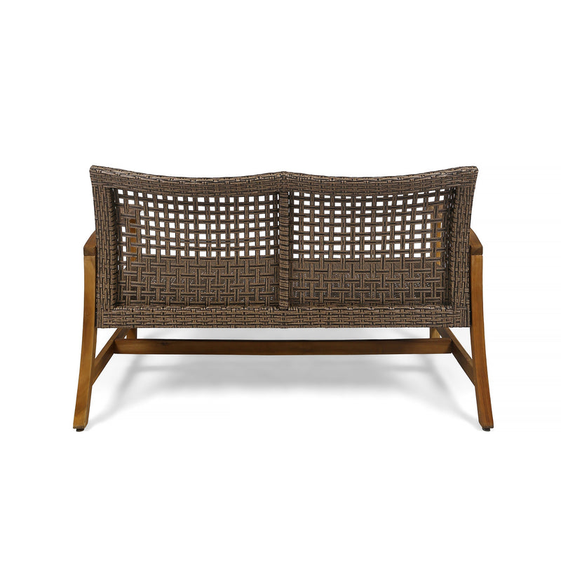 Hampton Outdoor Acacia Wood Wicker Loveseat by HouseOfZazla