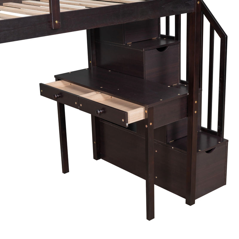 Loft Bed With Storage Drawers, Desk And Stairs With Shelves by HouseOfZazla