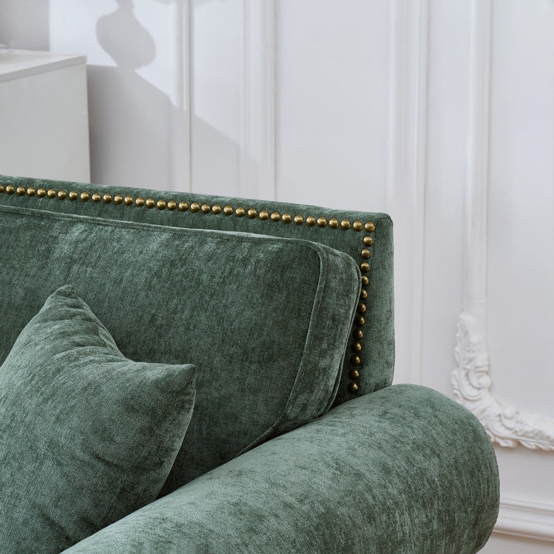 3 Seater Sofa With Tufted Upholstery, Rolled Arms, Nailhead Trim by HouseOfZazla