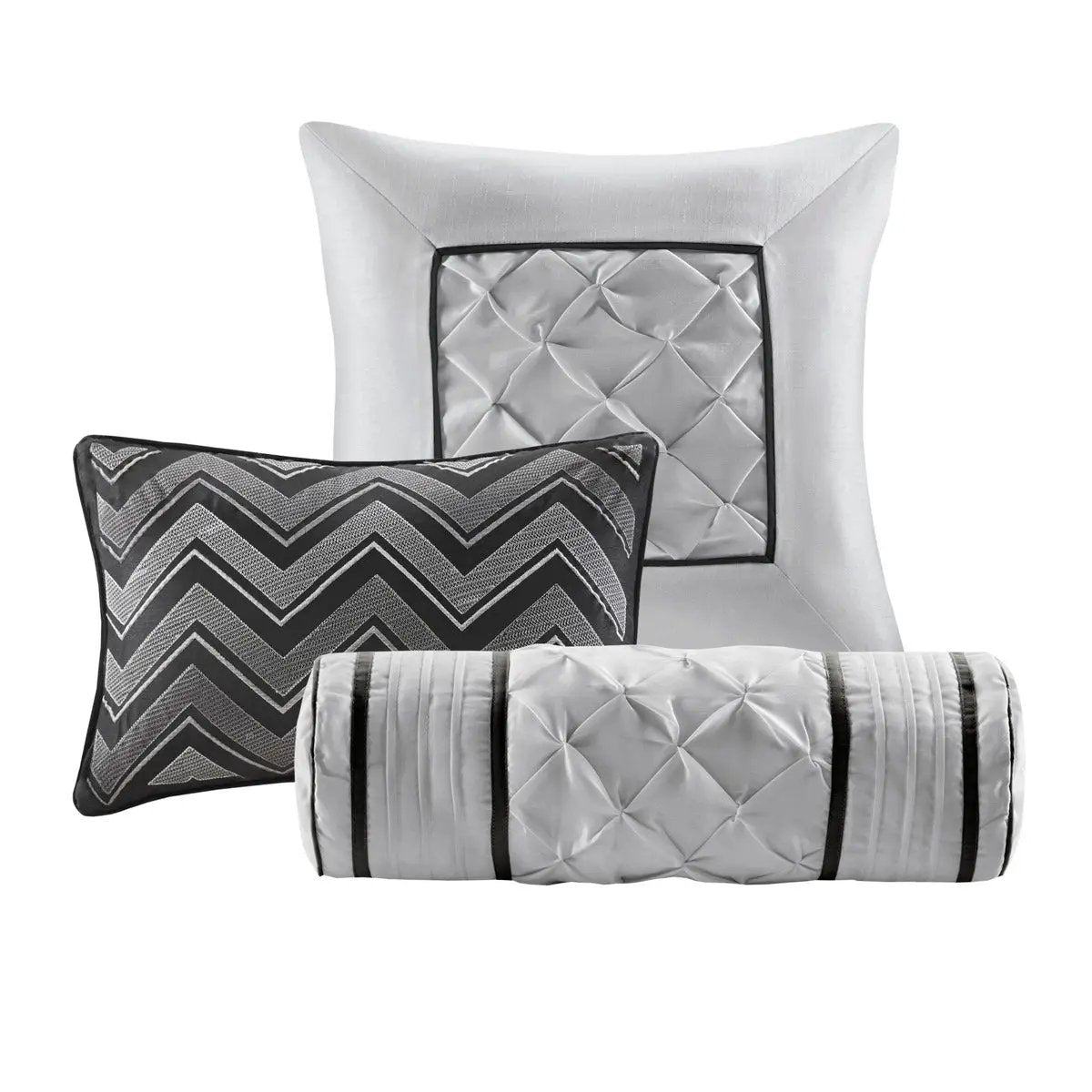 7 Piece Tufted Comforter Set Black Queen by HouseOfZazla