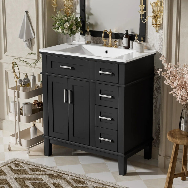 Modern Bathroom Vanity With Sink, Storage Cabinet, Soft Close Doors, Deep & Standard Drawers by Unique Piece Furniture