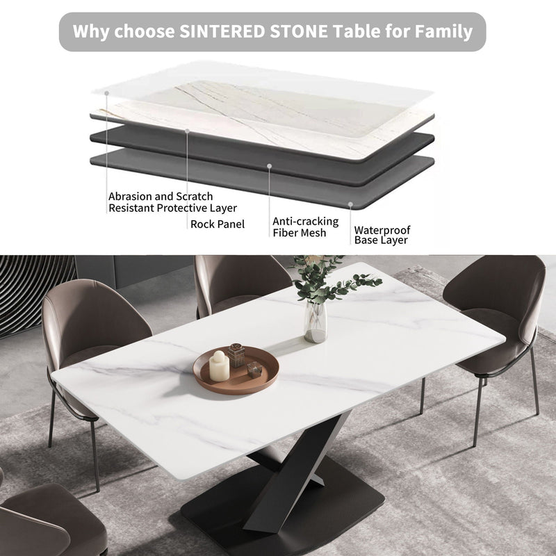 Modern Artificial Stone Straight Edge Metal X Leg Dining Table, 6 People by HouseOfZazla