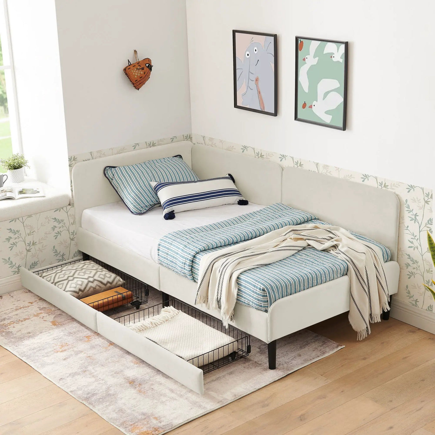 Upholstered Platform Bed Frame With 2 Storage Drawers And Adjustable Sofa Bed by Unique Piece Furniture