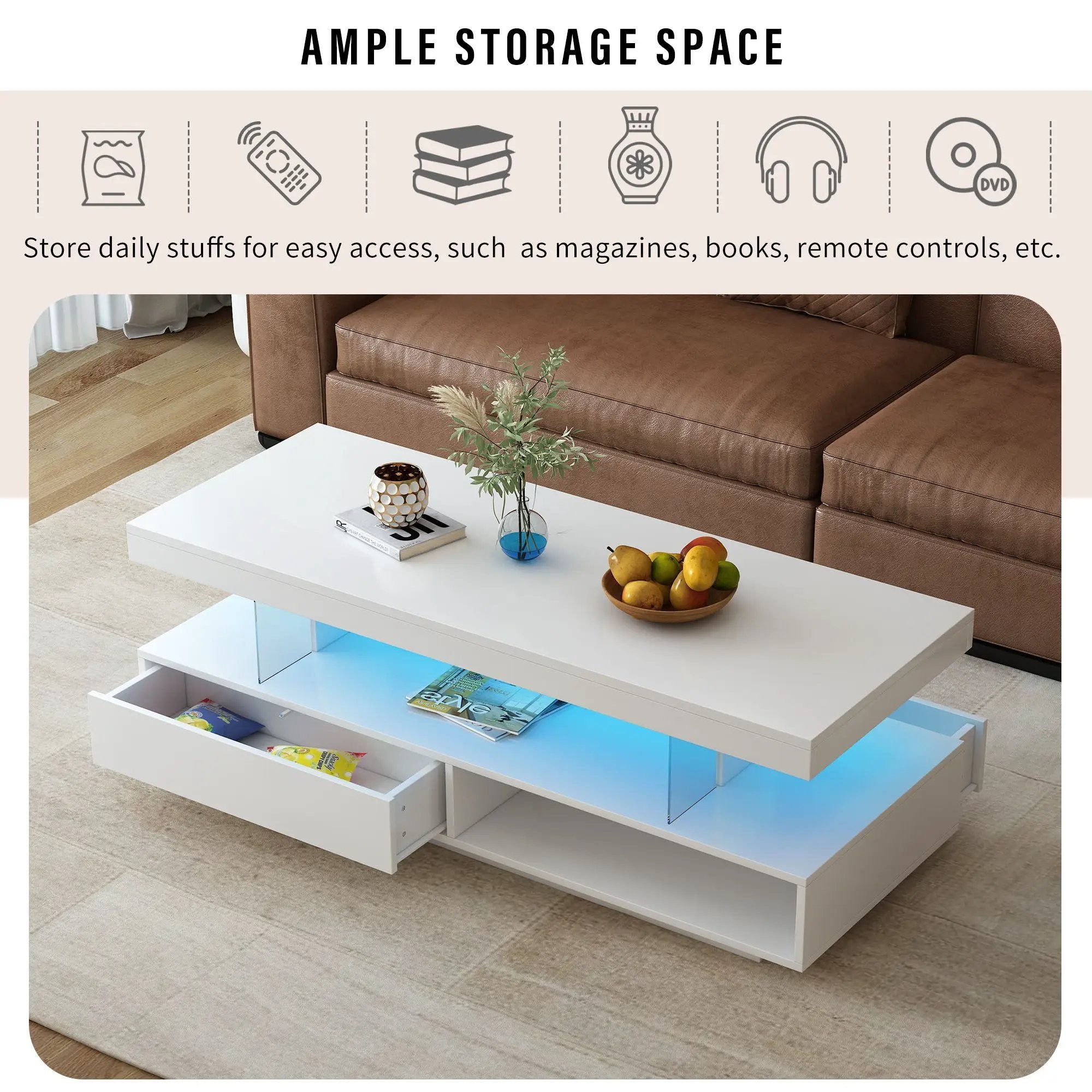 LED Coffee Table With 2 Drawers And Display Shelves by Unique Piece Furniture