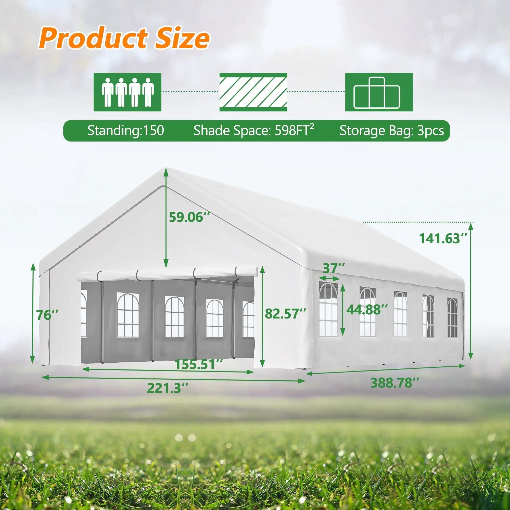 20x32 FT Party Tent with 3 Storage Bags & Removable Sidewalls by HouseOfZazla