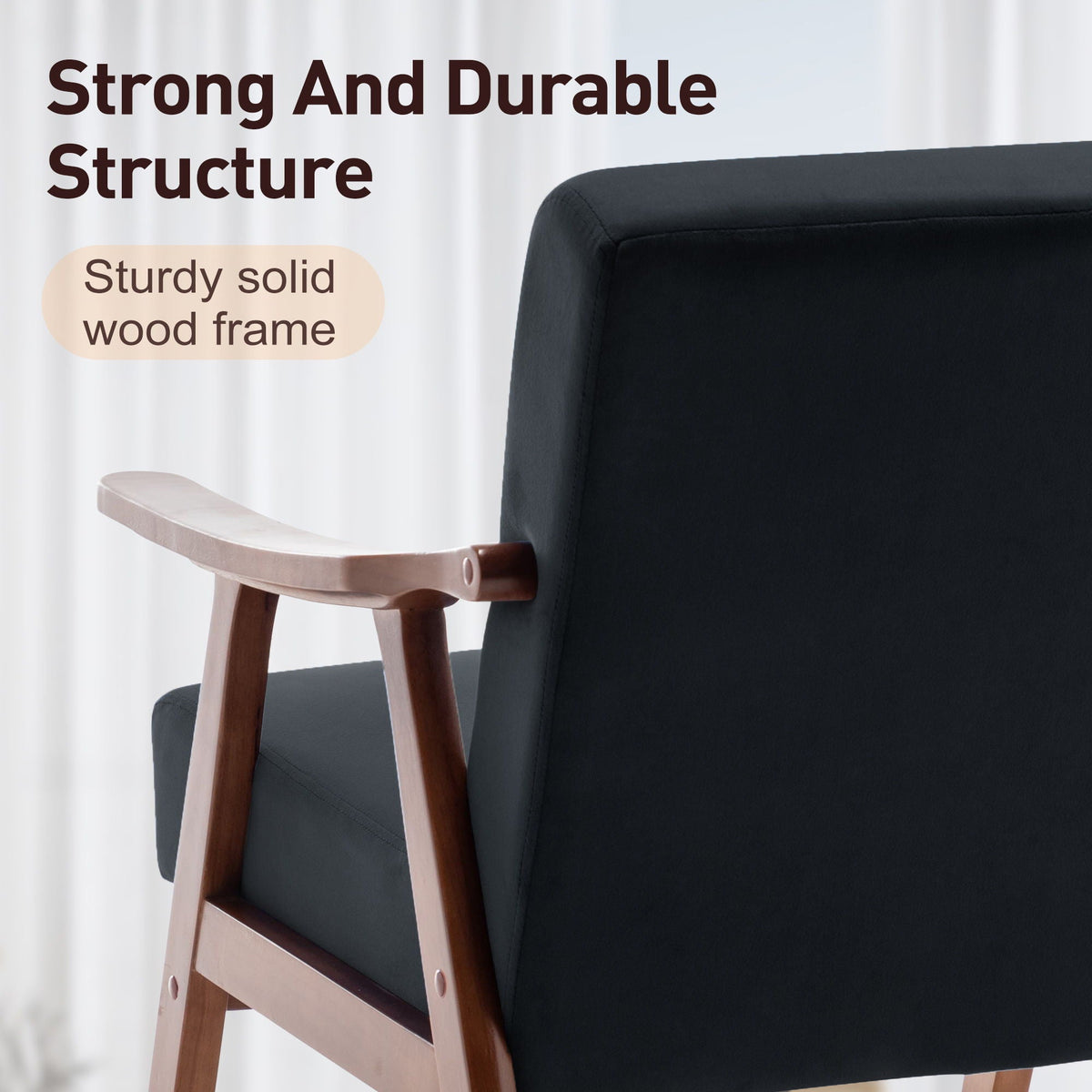 Mid Century Modern Accent Chair With Solid Wood Frame And Extra Thick Backrest, photo 36 of 40