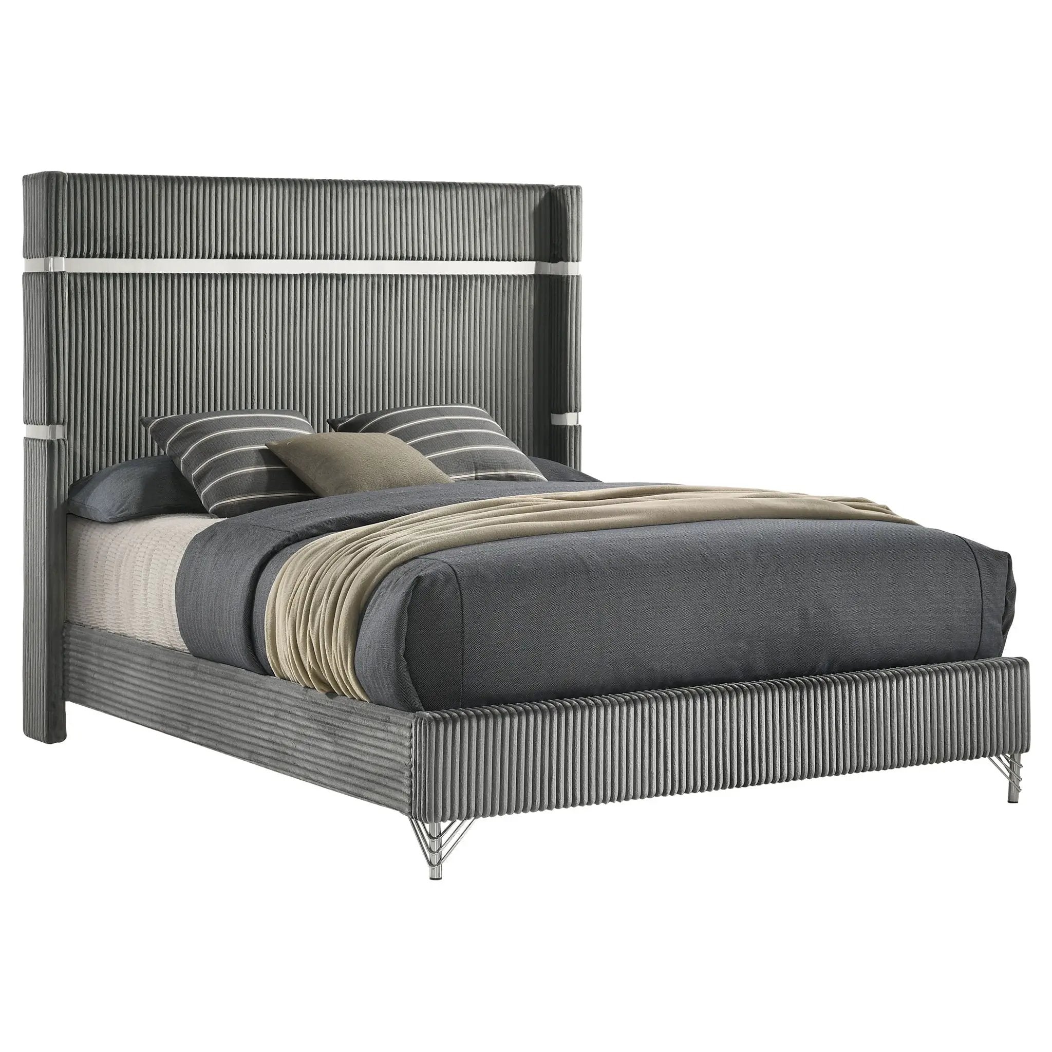 Lucia 61-inch Upholstered Eastern King Wingback Bed Grey by Unique Piece Furniture
