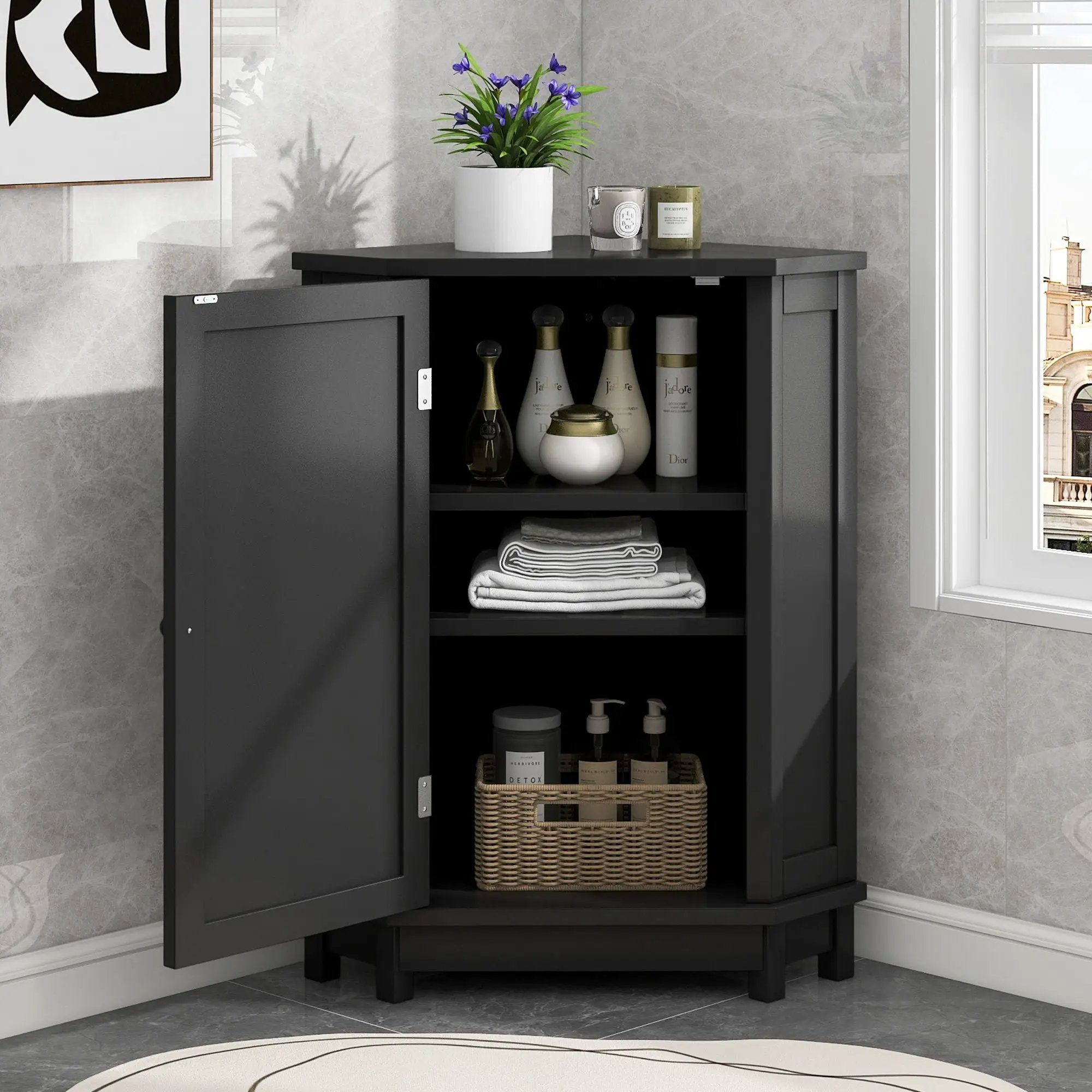 Bathroom Cabinet Triangle Corner Storage Cabinet With Adjustable Shelf Modern Style by Unique Piece Furniture