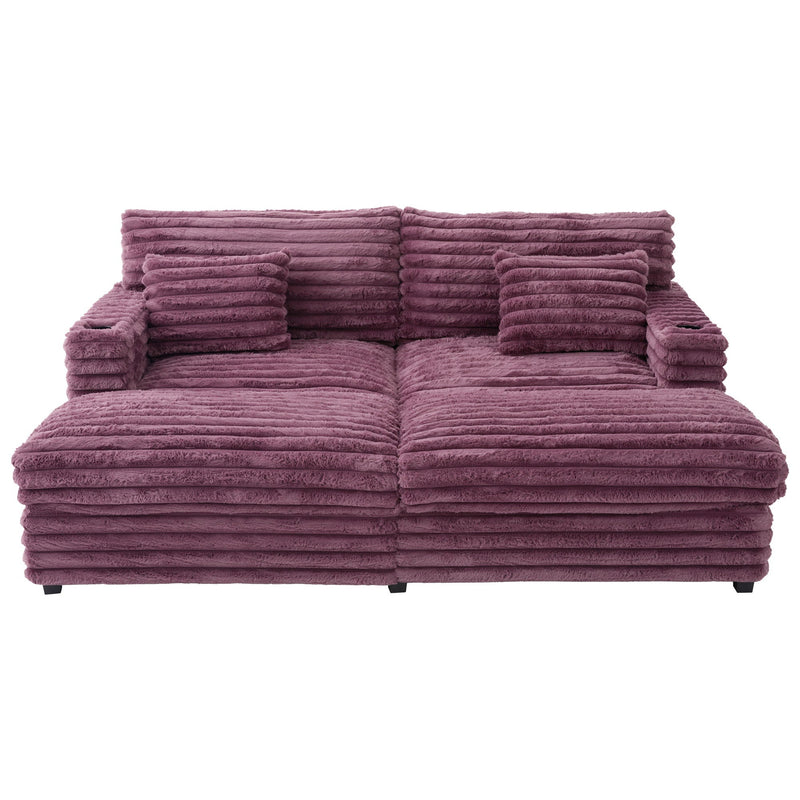 Oversized Double Chaise Lounge Sofa Bed With USB Ports And Cup Holders