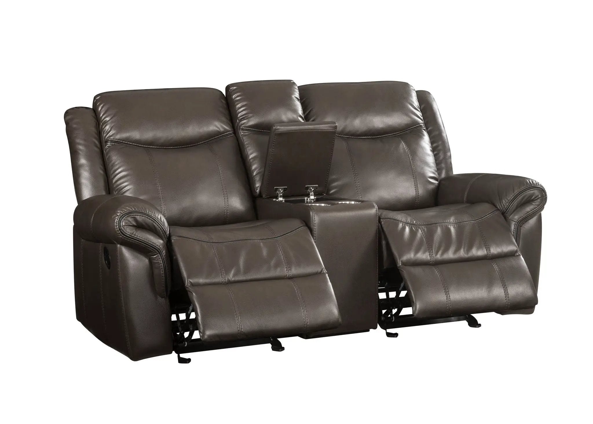 Lydia - Leather Aire Motion Loveseat With USB Console - Brown by HouseOfZazla