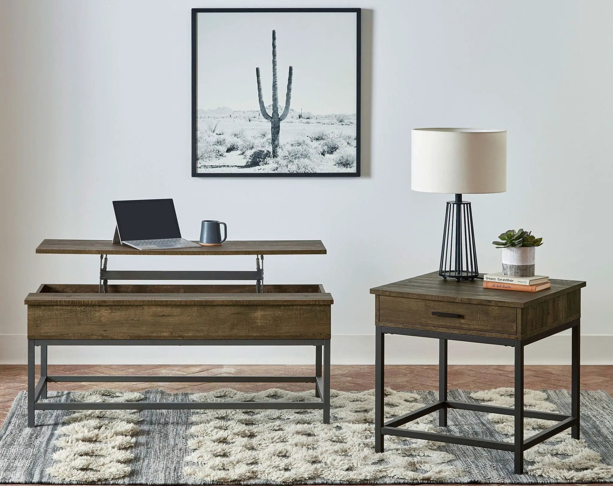 Byers Engineered Wood Lift Top Coffee Table Brown Oak by Unique Piece Furniture