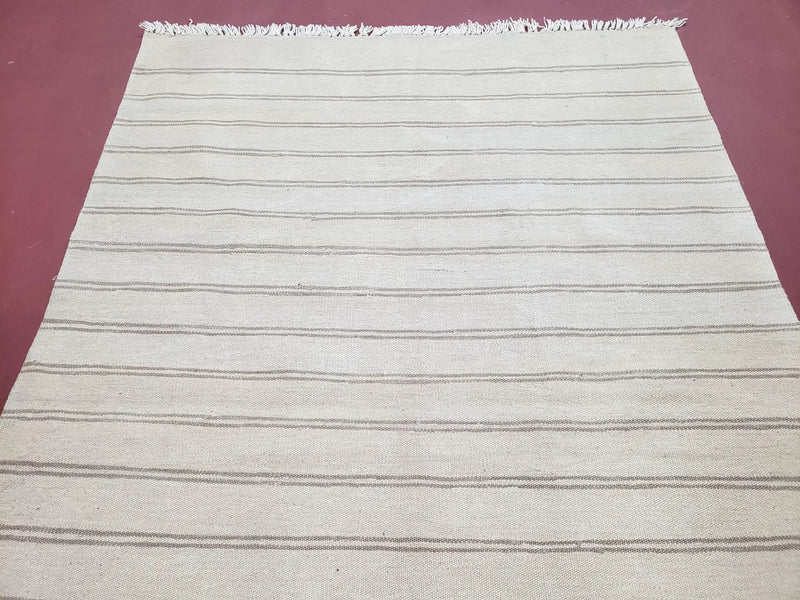 New Striped Turkish Kilim Area Rug 4x6 ft, Hand-Knotted, Wool, Light Gray, Earth Tone Decor, Flatweave Kilim, Two Toned Rug, Southwestern by Jewel Rugs