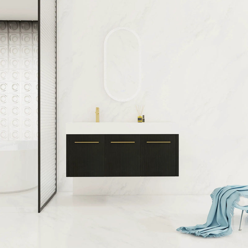 Contemporary 48" Wall Mounted Bathroom Vanity With Resin Sink And Soft Closing Doors And Line - Black Chestnut by Unique Piece Furniture