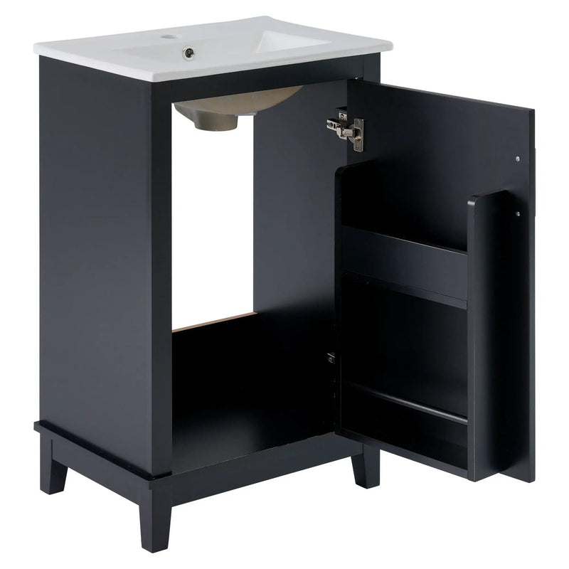 Modern Small Bathroom Vanity Cabinet With Ceramic Basin, Ample Storage, 1 Soft Close Door by HouseOfZazla