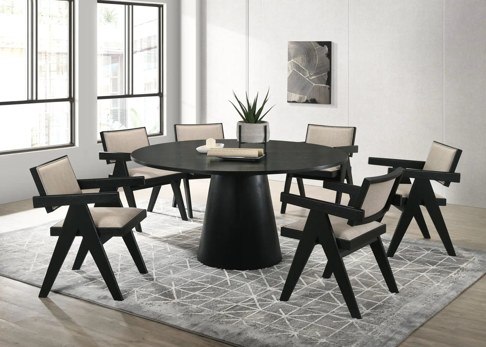 Jasper - 7 Piece Round Dining Room (Set of 7) - Ebony Black by Unique Piece Furniture