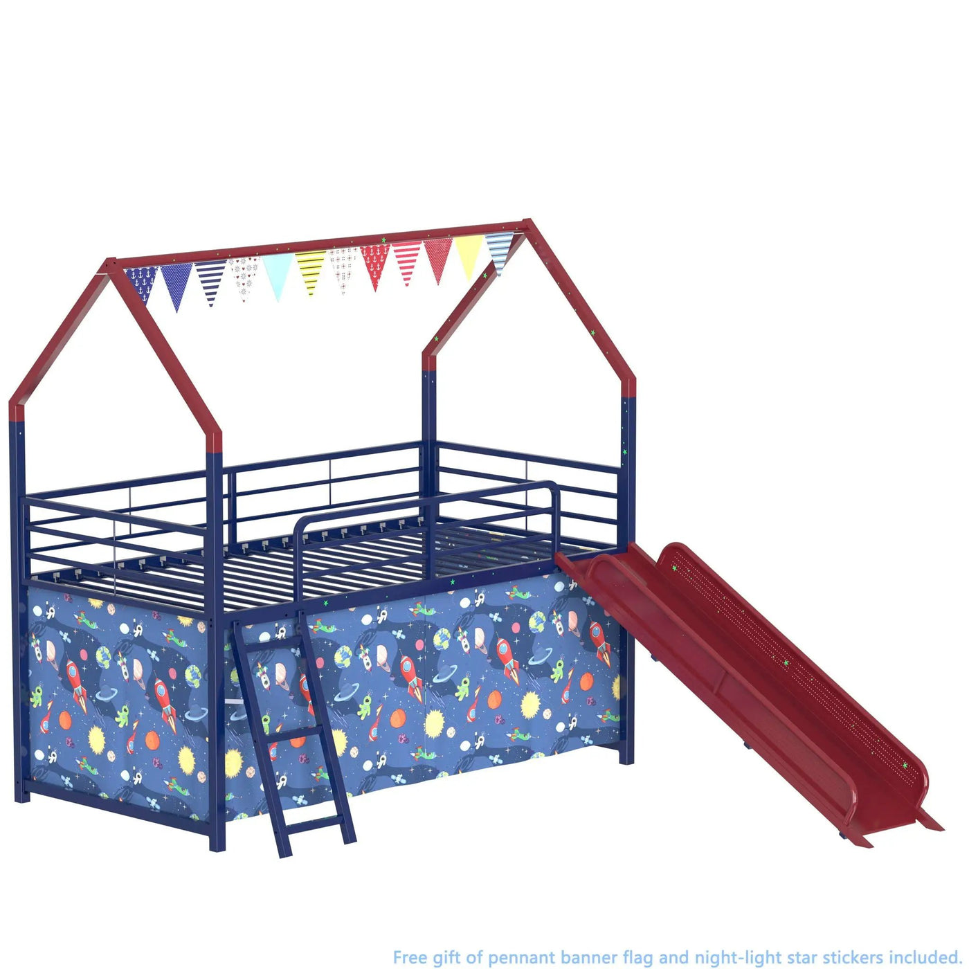 Jack - House Loft Bed With Slide And Curtain Set by HouseOfZazla