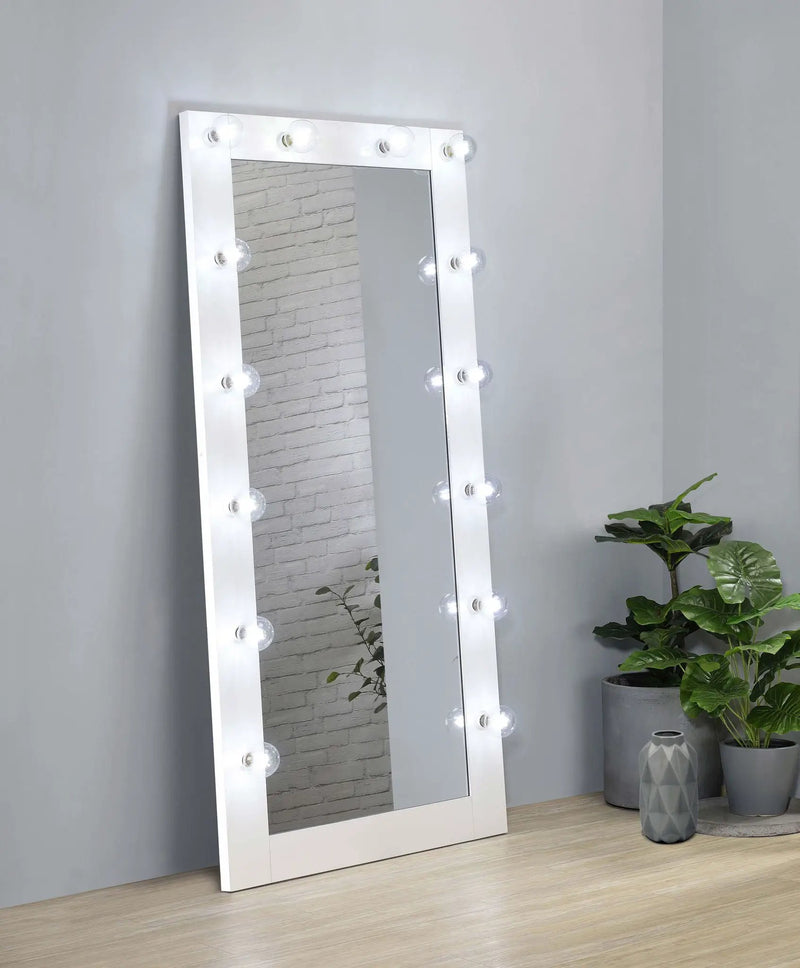 Zayan 32 x 71 Inch Floor Mirror LED Lighting White Gloss by Unique Piece Furniture