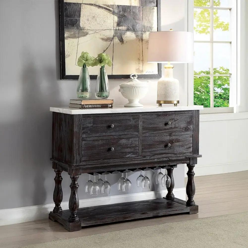 Gerardo - Server - White Marble Top & Weathered Espresso by Unique Piece Furniture