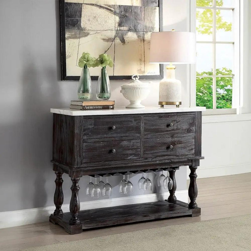 Gerardo - Server - White Marble Top & Weathered Espresso by Unique Piece Furniture