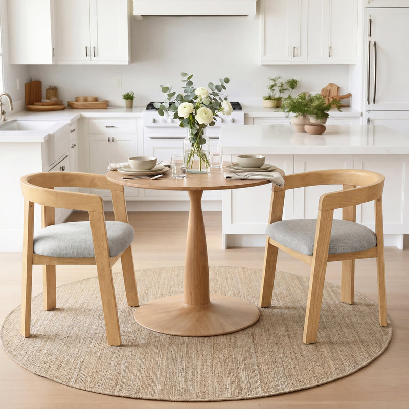 Modern Barrel Dining Chairs Set of 2 with Rubber Wood Frame - Grayish Green, photo 2 of 10