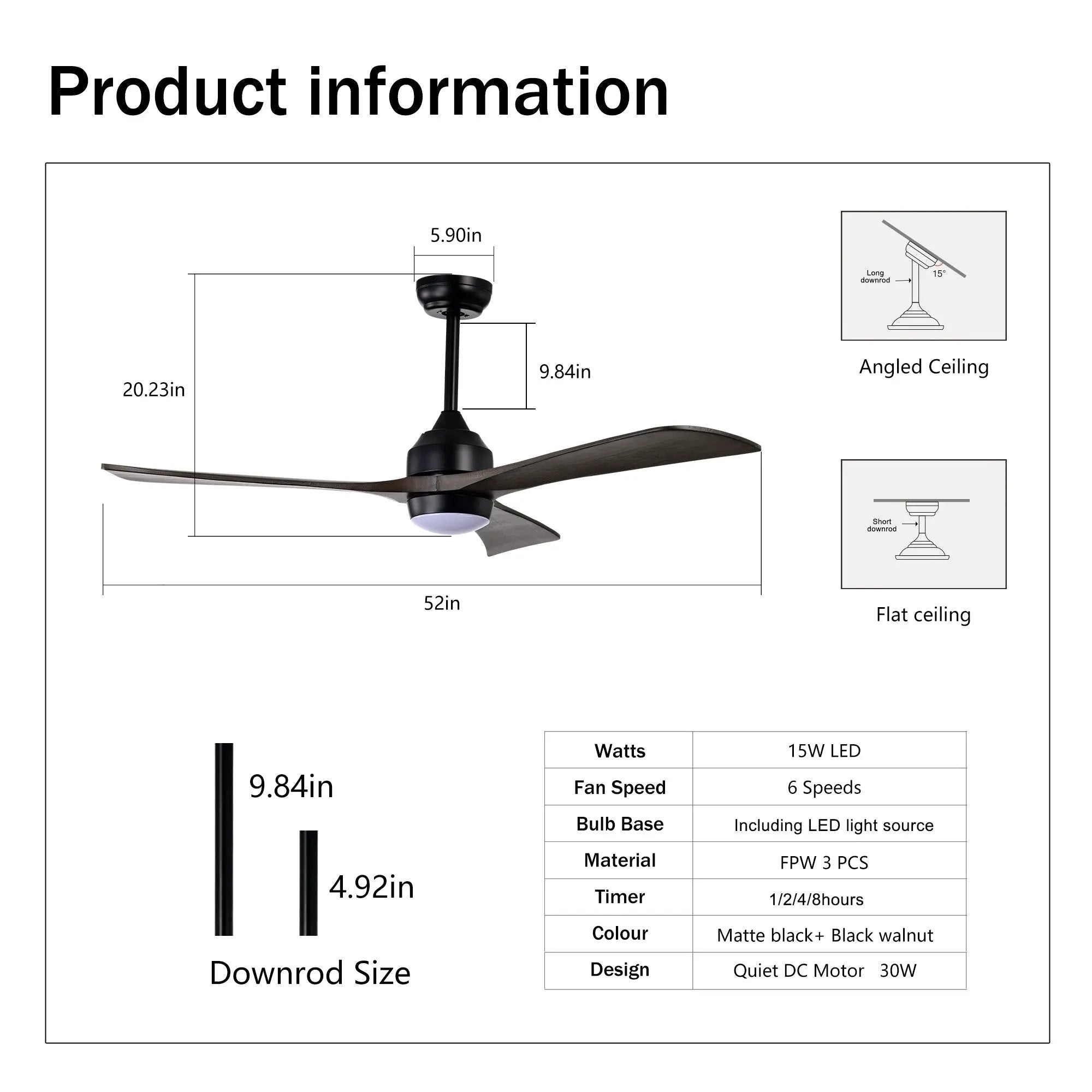 52" Solid Wood Blades Ceiling Fan with Lights Remote Control, Quiet DC Motor by HouseOfZazla