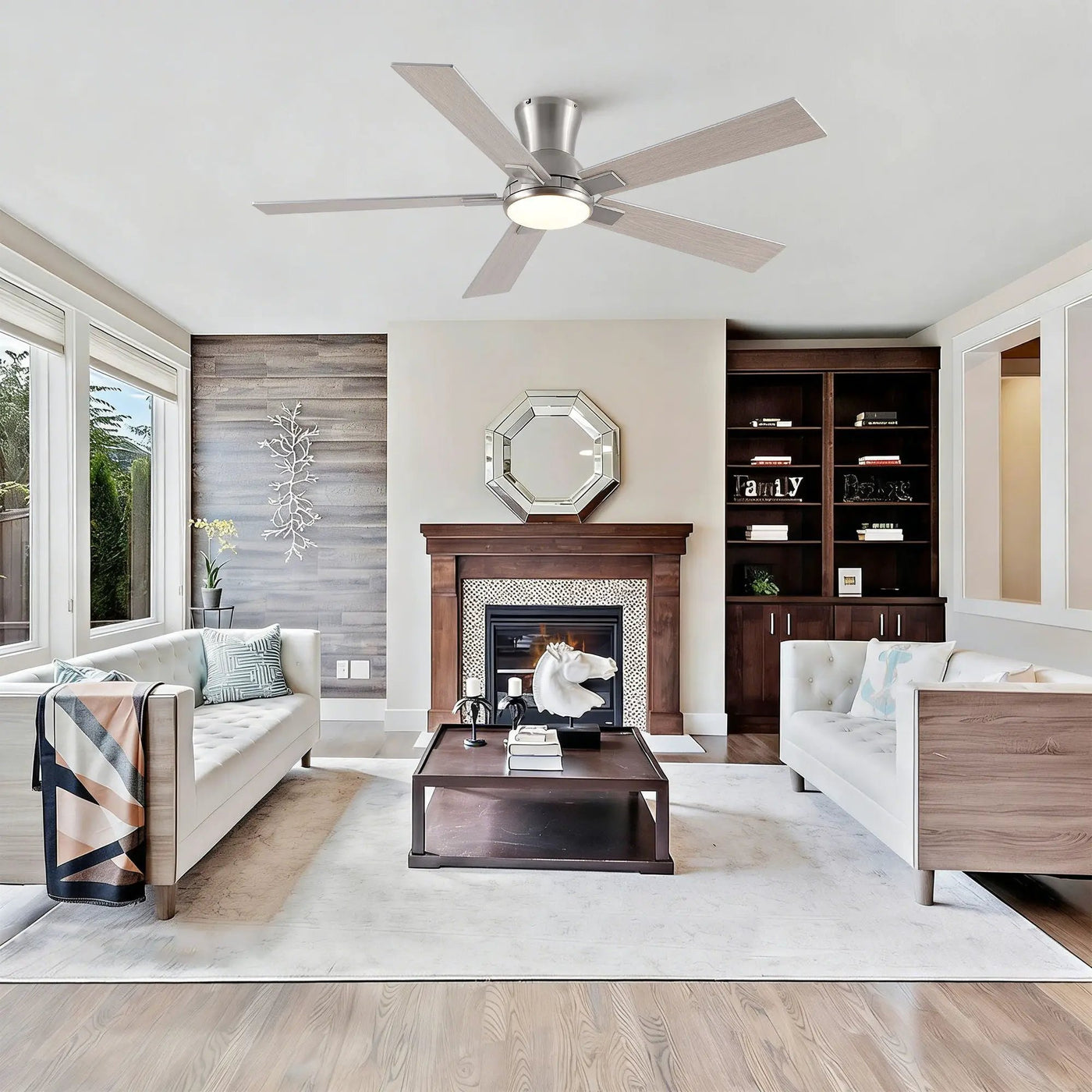 Low Profile Flush Mount Intergrated LED Ceiling Fan With Light And Reversible Quiet Motor by HouseOfZazla