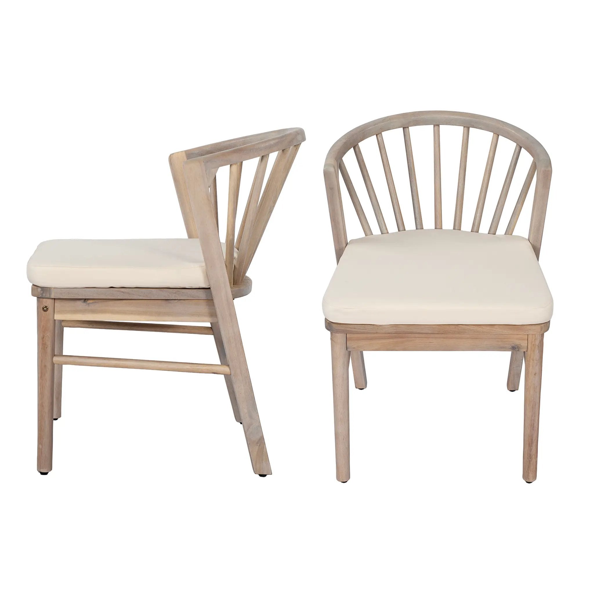 Outdoor Dining Chairs Set of 2 with Acacia Wood and Cream Washable Cushions by HouseOfZazla