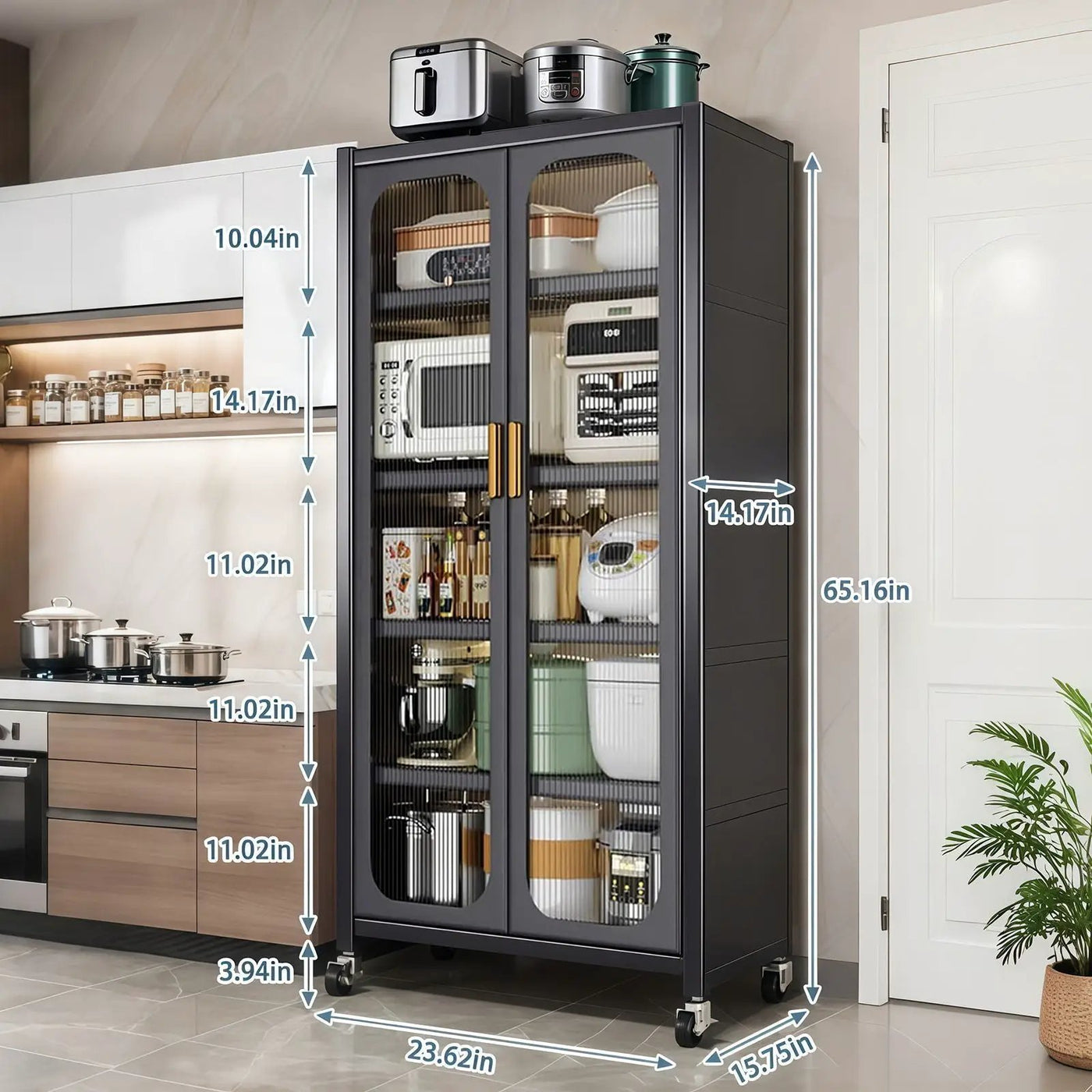 6 Tier Storage Cabinet With Transparent Door, Adjustable Shelves & Wheels by HouseOfZazla
