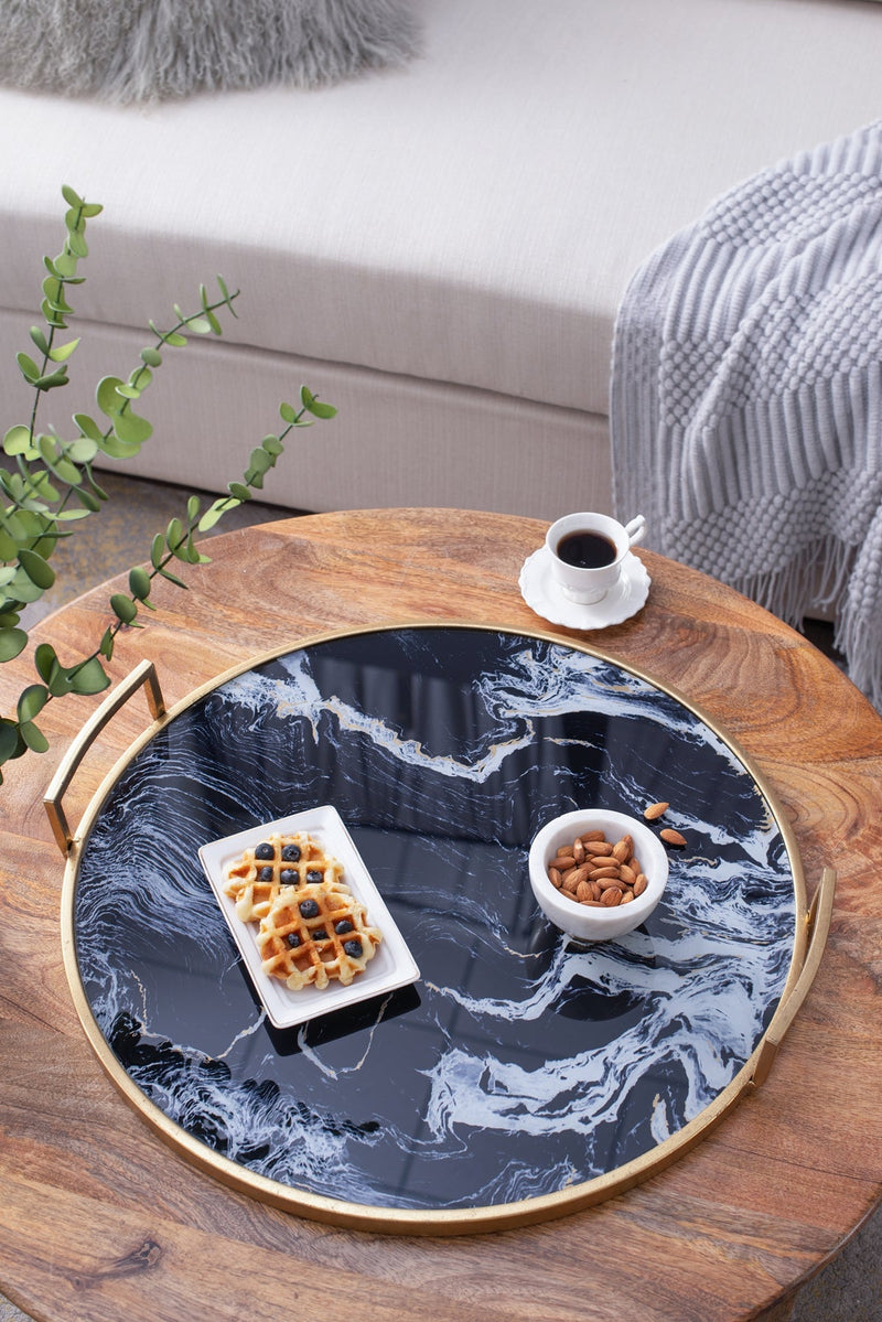 S/2 Round Decorative Tray with Abstract Marbled Design by HouseOfZazla