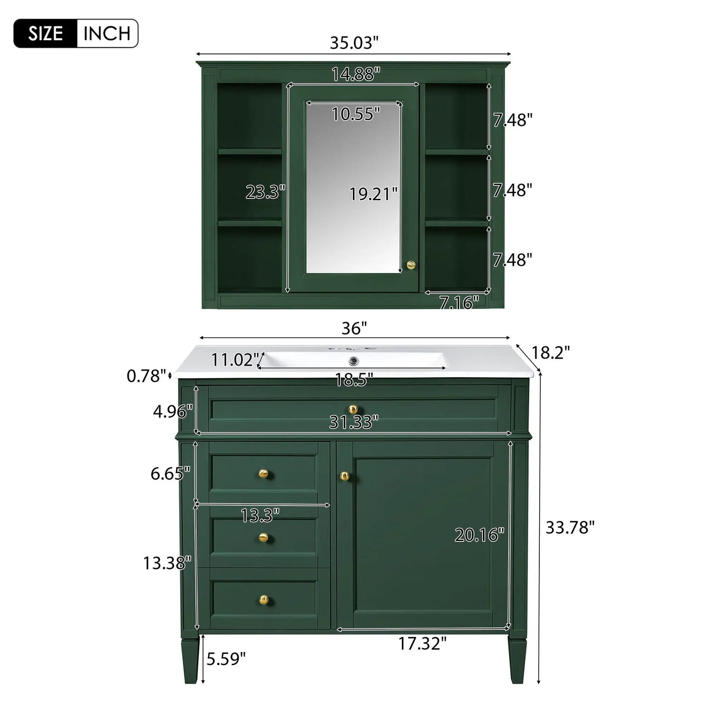 Bathroom Vanity With Mirror Cabinet, Single Sink With 2 Soft Closing Doors And 4 Drawers by HouseOfZazla