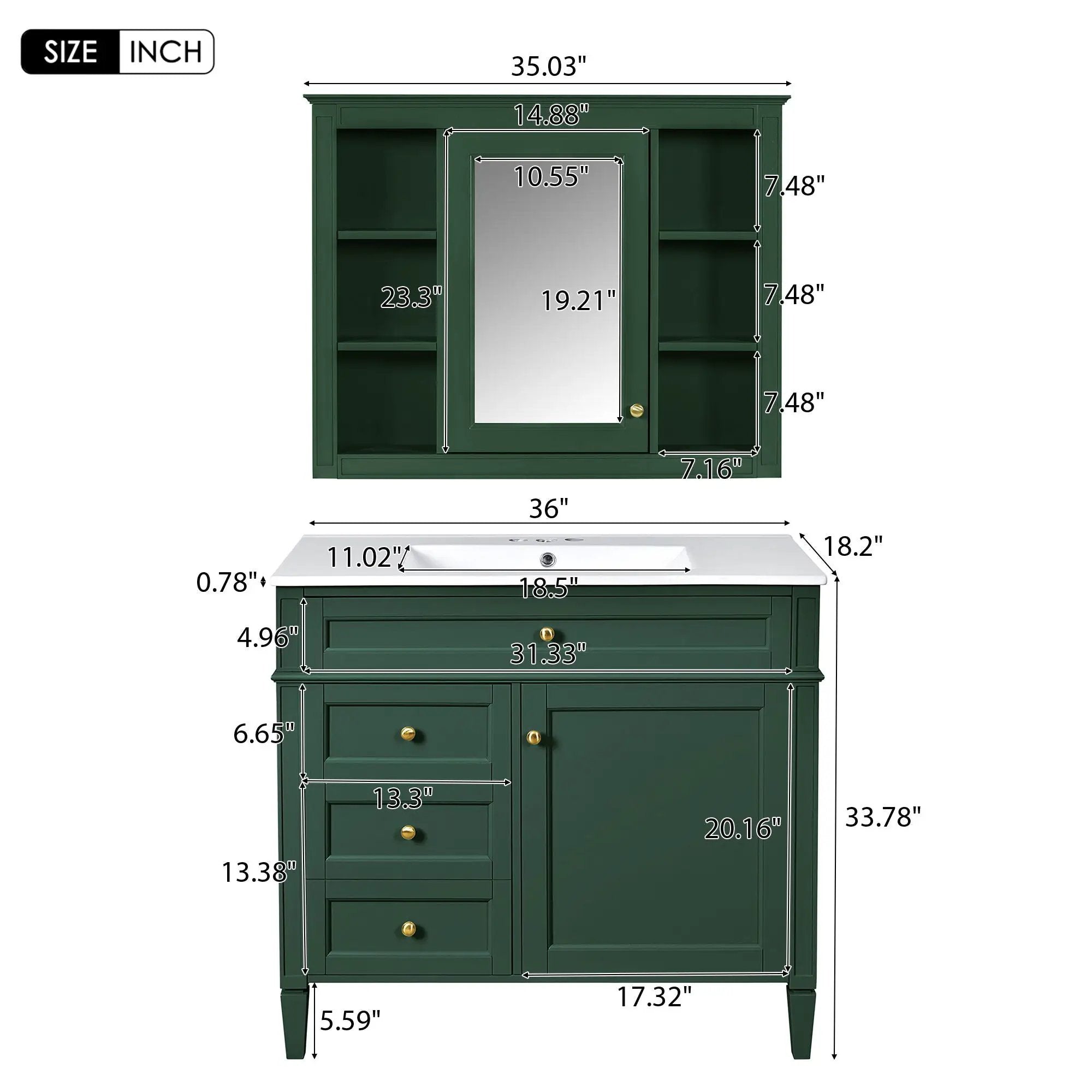 Bathroom Vanity With Mirror Cabinet, Single Sink With 2 Soft Closing Doors And 4 Drawers by HouseOfZazla