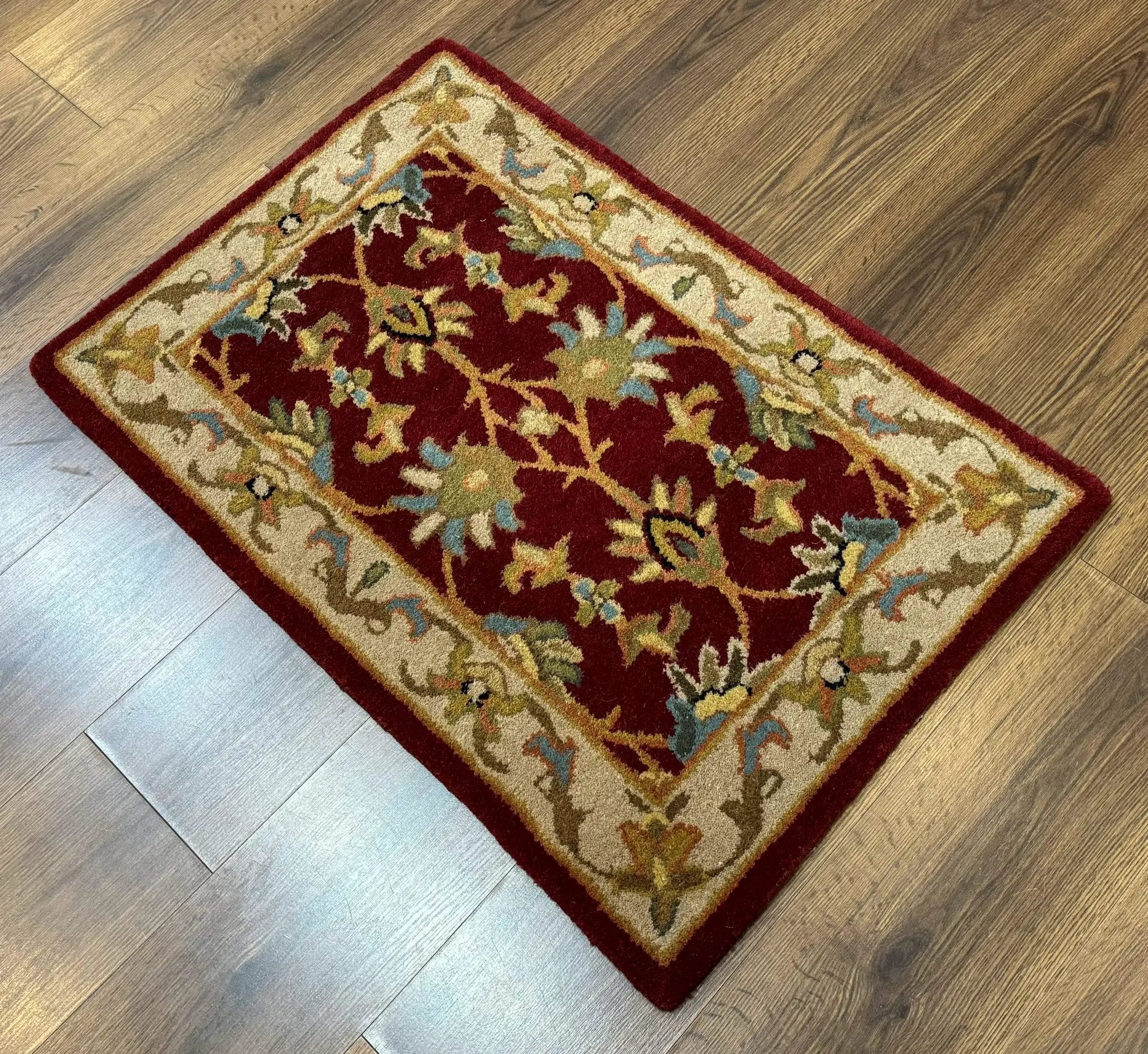 Small Floral Wool Rug 2x3, Safavieh Heritage Collection, Dark Red & Cream by Jewel Rugs