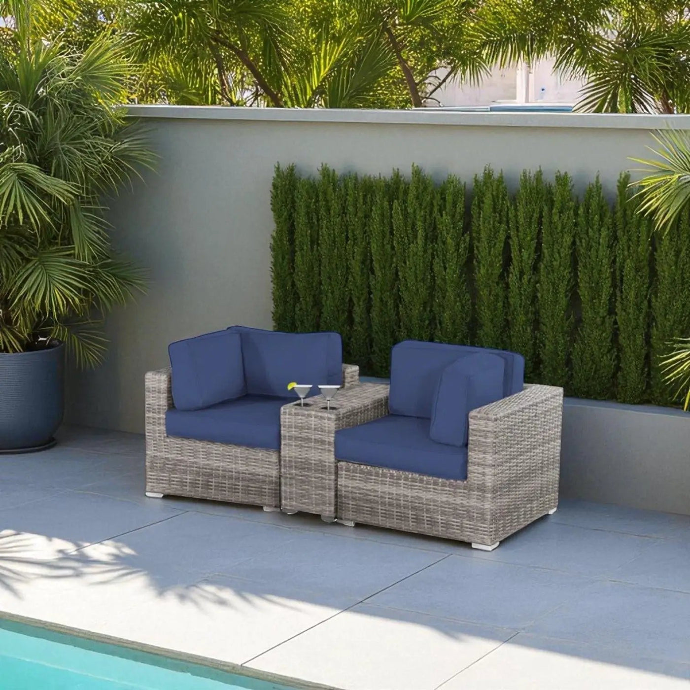 Handcrafted Outdoor Loveseat With Wicker Seating by Unique Piece Furniture