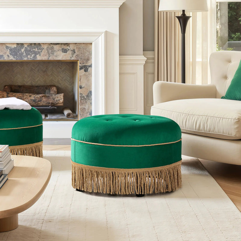 Yolanda 24" Round Upholstered Accent Ottoman, Ultramarine by HouseOfZazla
