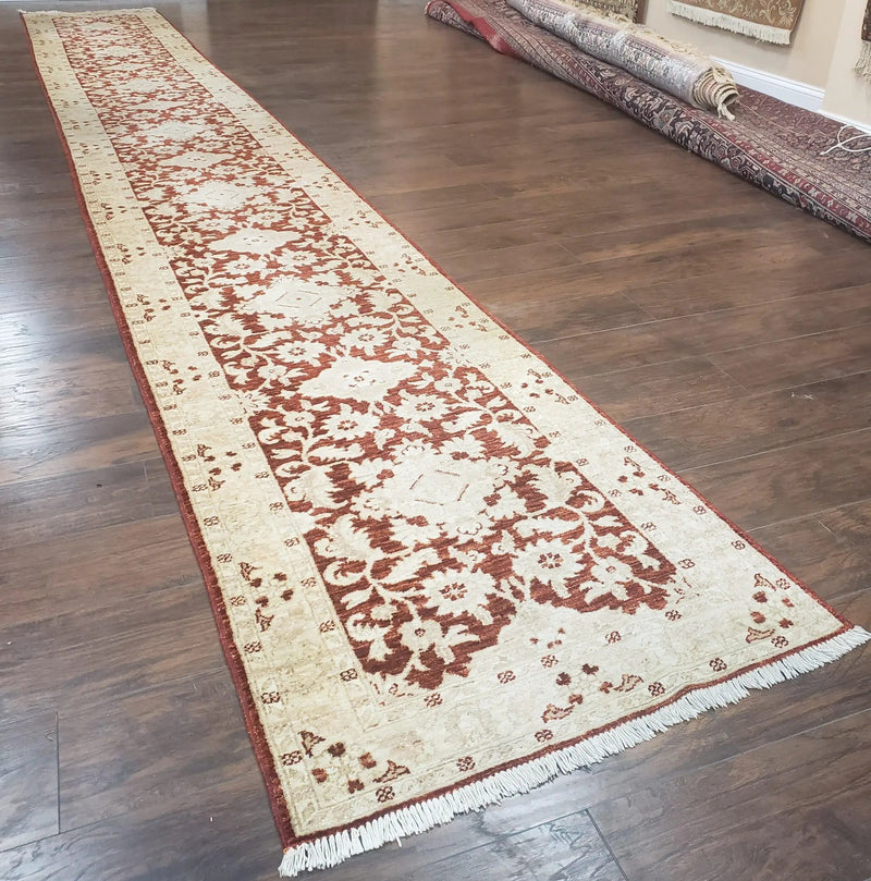 21 ft Runner Rug Long Hallway Runner, 3 x 21 Corridor Rug, Peshawar Pak Persian Chobi Agra Rug, Maroon and Beige Large Flowers Wool Handmade by Jewel Rugs