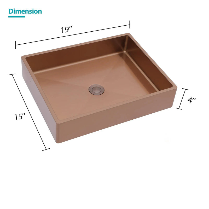 19" X 15" Stainless Steel Bathroom Sink With Pop Up Drain, Nano Surface - Rose Gold by HouseOfZazla