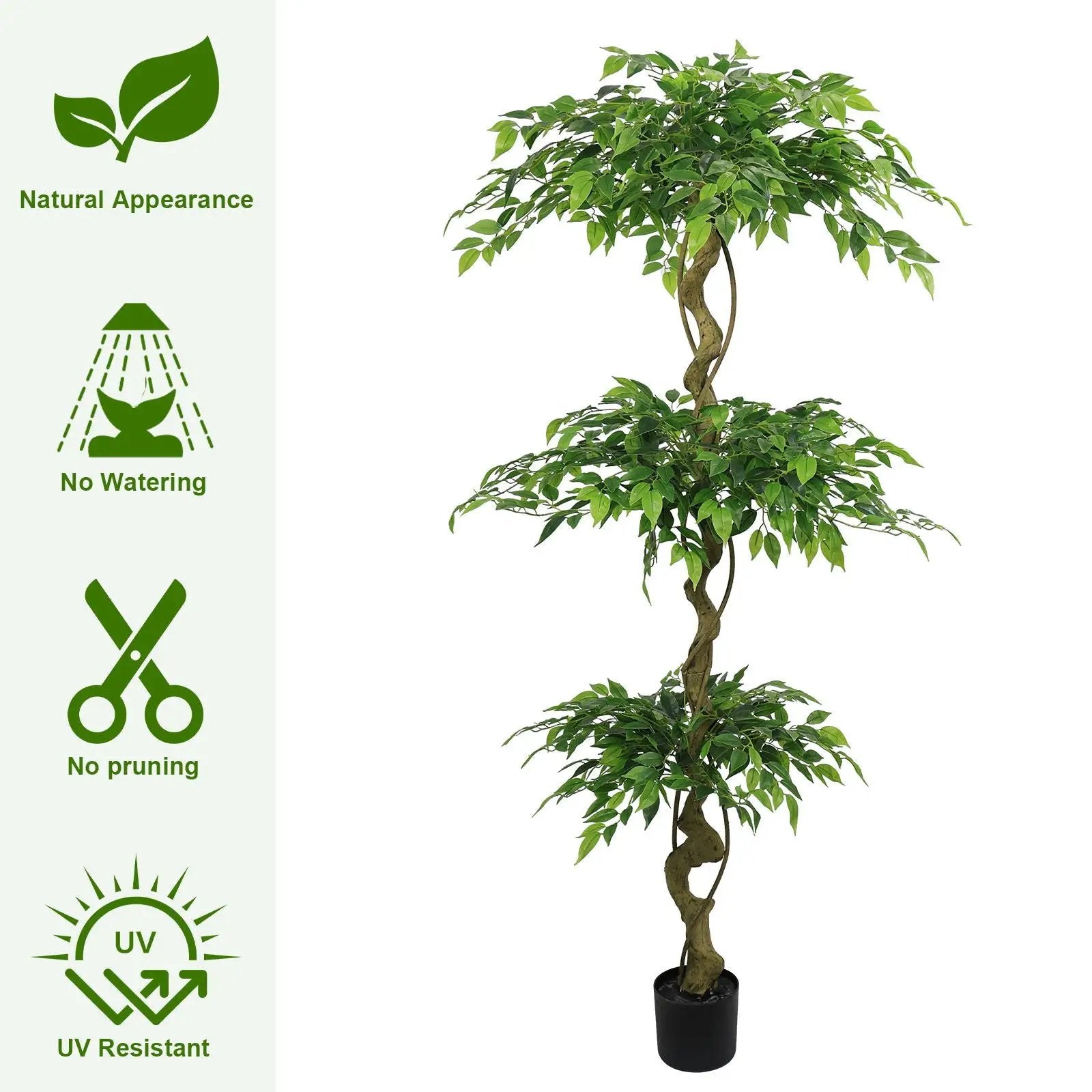 Artificial Ficus Tree With Pot For Home Decor Indoor Plant - Green by Unique Piece Furniture